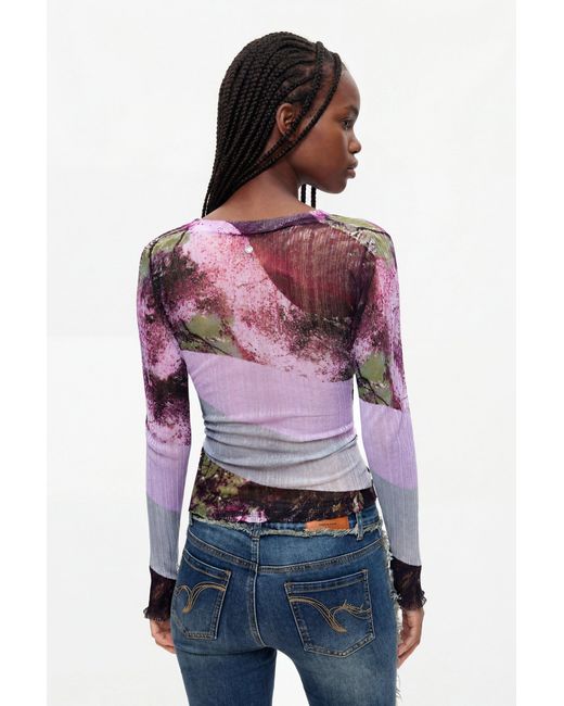Desigual Red Printed V-Neck Sweater
