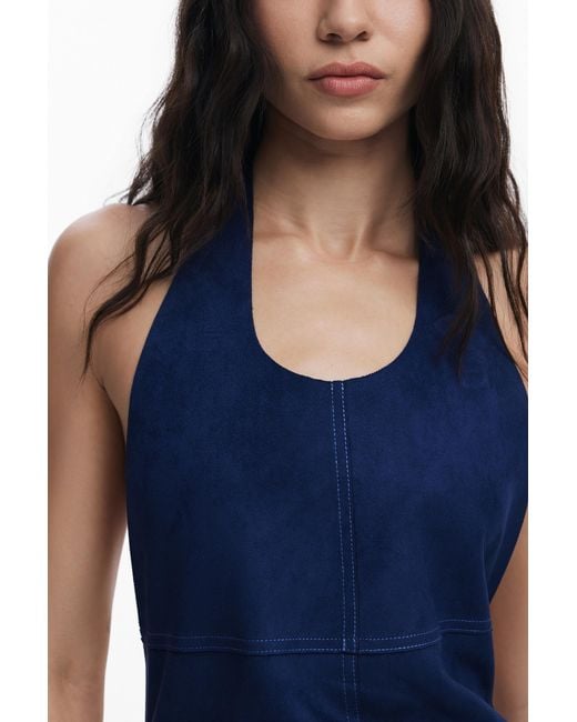 Desigual Blue Open-Back Suede Dress, Polyester