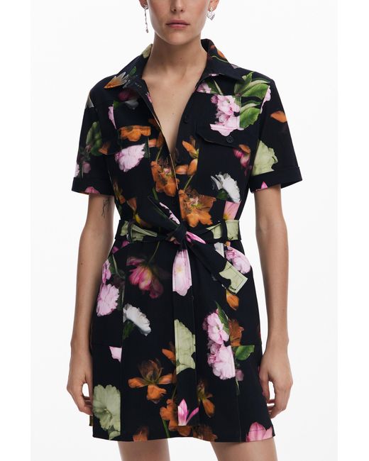 Desigual Black Utility Shirt Dress, Cotton