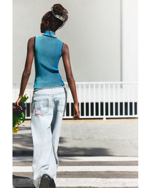 Desigual Blue Iridescent Knit Zip-Up T-Shirt