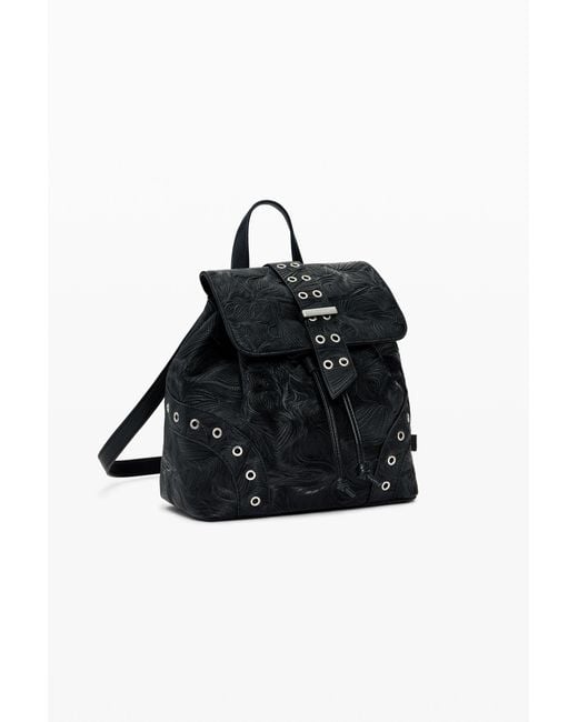 Desigual Black Small Perforated Backpack, Polyurethane
