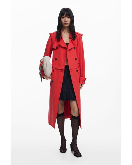 Desigual Red Detachable Trench Coat