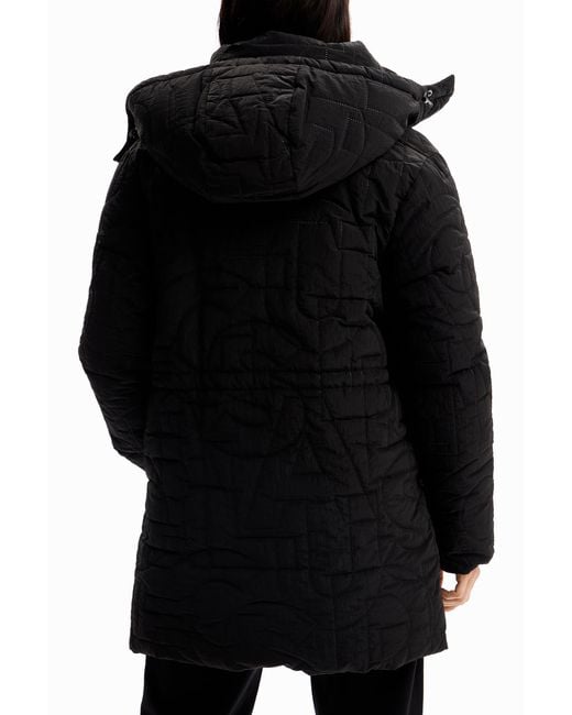 Desigual Black Padded Zips Coat, Polyamide