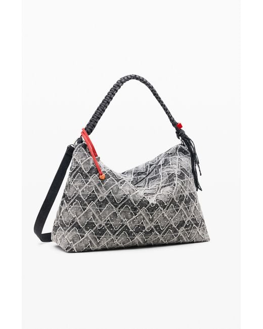 Desigual Gray Medium Bag With Studs Charm