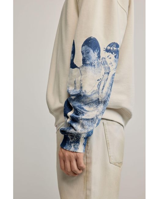 Desigual Natural Sweatshirt With Printed Sleeves, Cotton for men