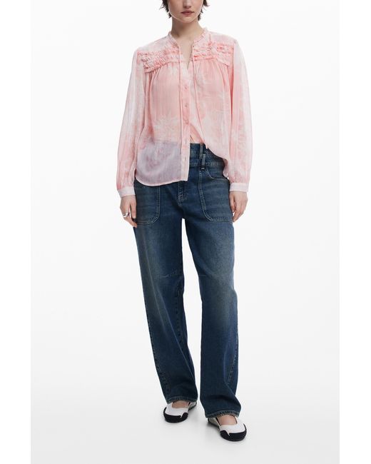Desigual Pink Ruffled Blouse, Polyester