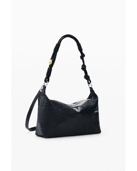 Desigual Black Medium Bag With Embroidery, Polyurethane