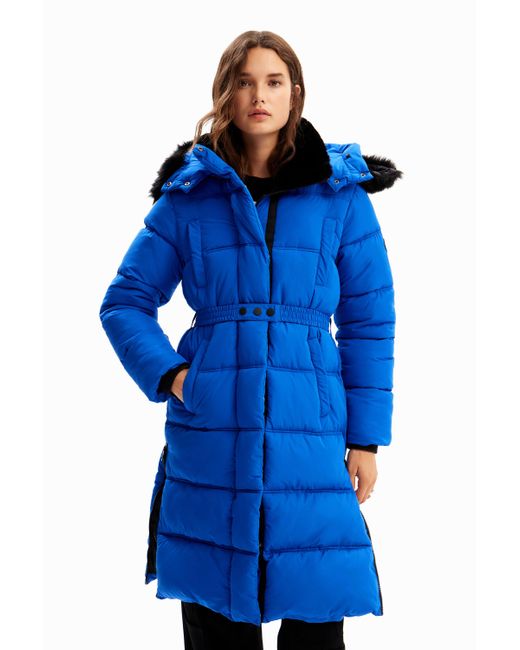 Desigual Blue Quilted Belted Coat