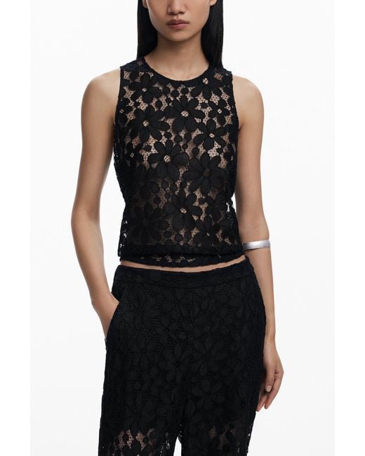Desigual Black Lace Pants, Polyester