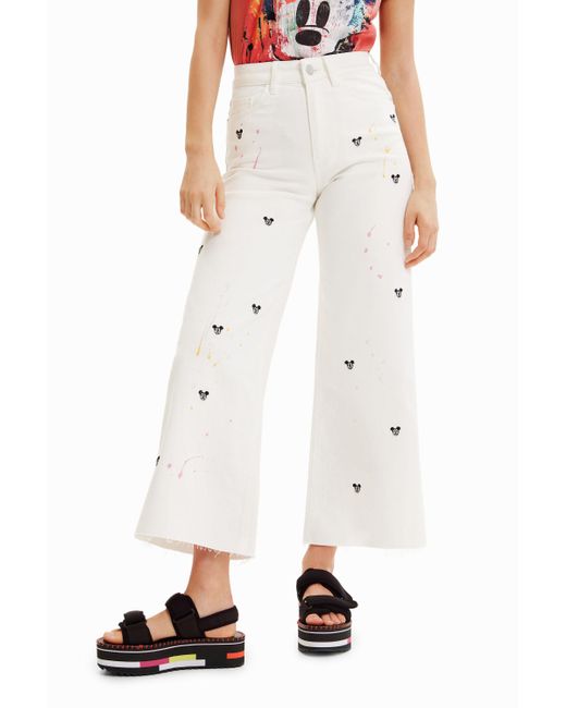 Desigual White Disney's Mickey Mouse Cropped Culotte Jeans