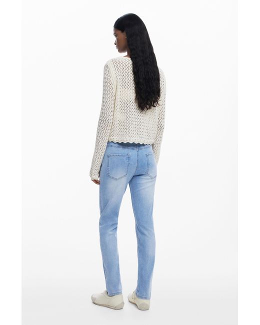 Desigual Blue Slim Jeans With Patches
