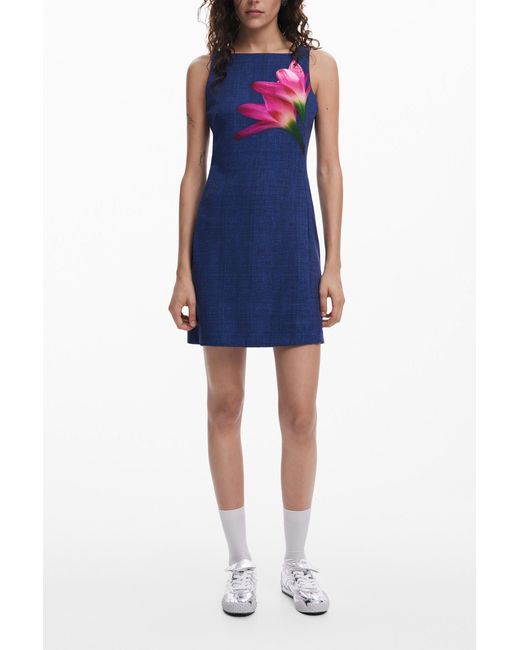 Desigual Blue Denim-Effect Mini Dress, Polyester