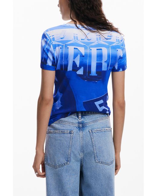 Desigual Blue Signal Print T-Shirt, Viscose