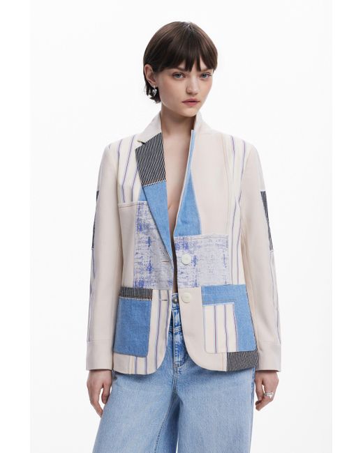 Desigual Blue Patchwork Blazer
