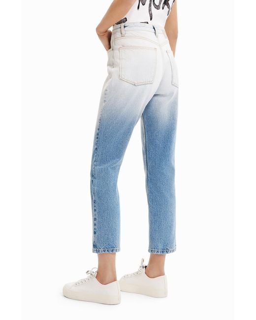 Desigual Blue Straight Cropped Degradé Jeans, Cotton
