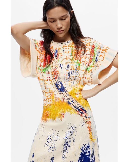 Desigual White Printed Knit Dress M. C. Lacroix, Cotton
