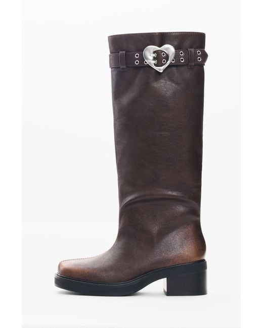 Desigual Brown Flat Faux Leather Boots, Acetate
