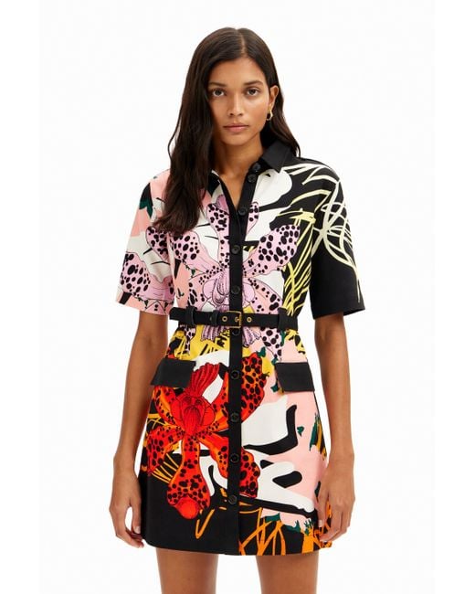 Desigual Red M. Christian Lacroix Short Orchid Shirt Dress