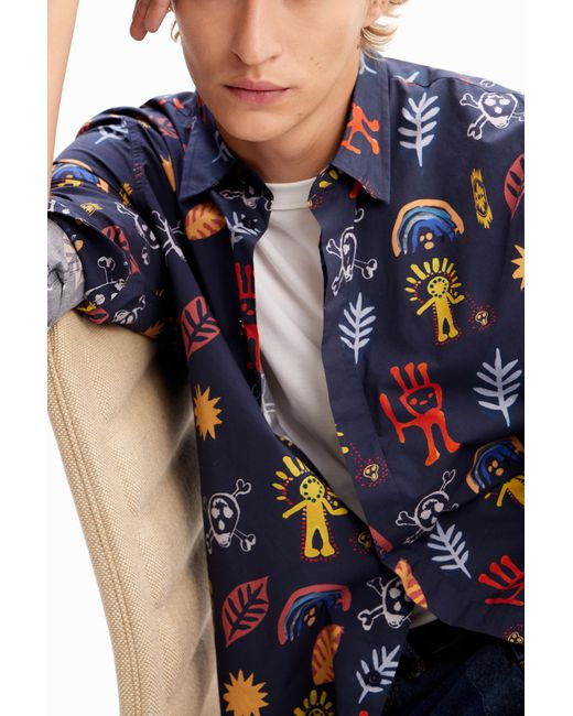 Desigual Blue Arty Poplin Shirt, Cotton for men
