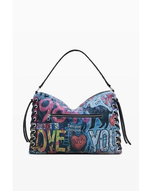 Desigual Blue Large Graffiti Bag, Cotton