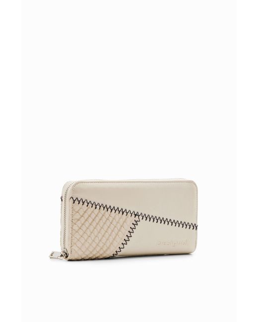 Cartera Grande Patch Desigual de color Natural