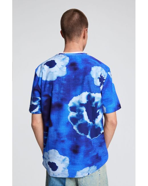 Desigual Blue Tie-Dye Flower T-Shirt, Cotton for men
