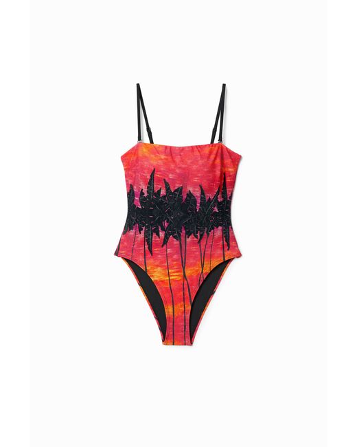 Desigual Red Stella Jean Bandeau Swimsuit