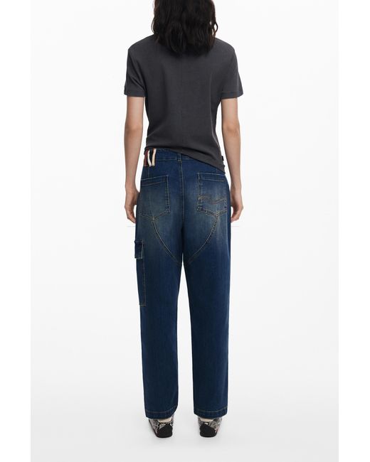 Desigual Blue Baggy Jeans With Pockets, Cotton