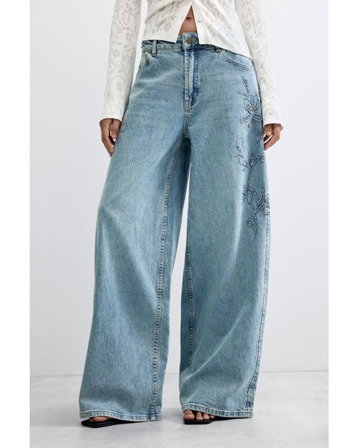 Desigual Blue Wide Leg Jeans, Cotton