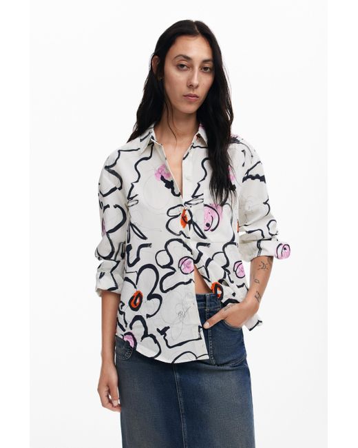 Camisa Ligera Flores Desigual de color White
