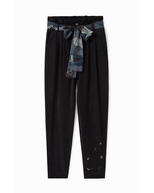 Desigual Black Hose Mit Abnähern Und Tuch Als Gürtel