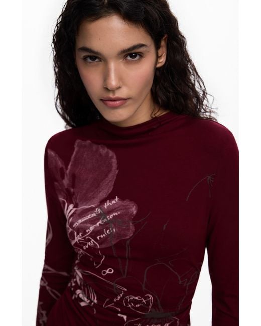Desigual Red Long-Sleeved Knit Dress, Viscose
