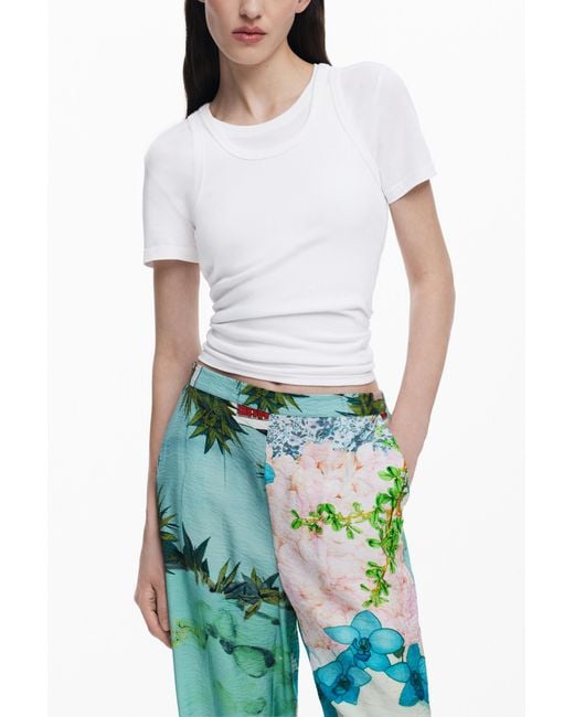 Desigual Green Floral Print Trousers