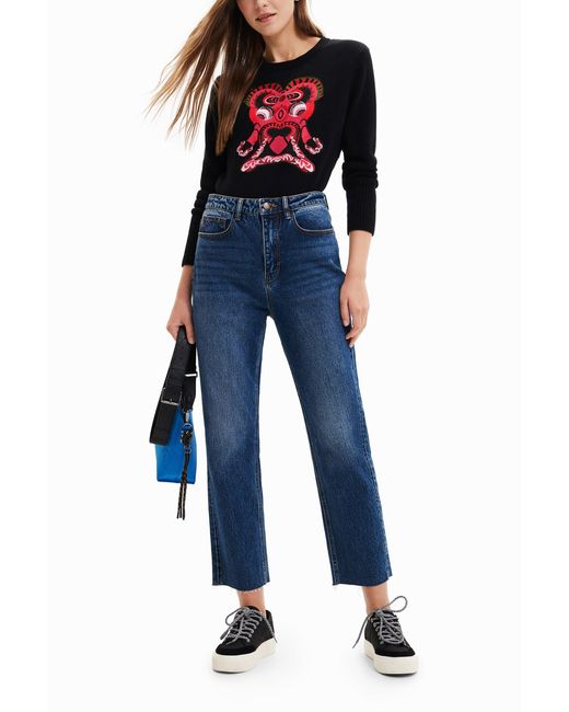 Desigual Blue Straight Cropped Jeans, Cotton