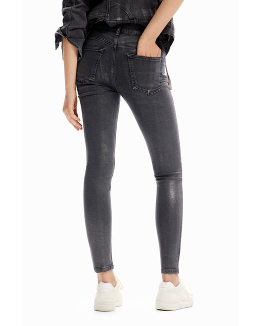 Desigual Gray Metallic Push-Up Skinny Jeans, Cotton