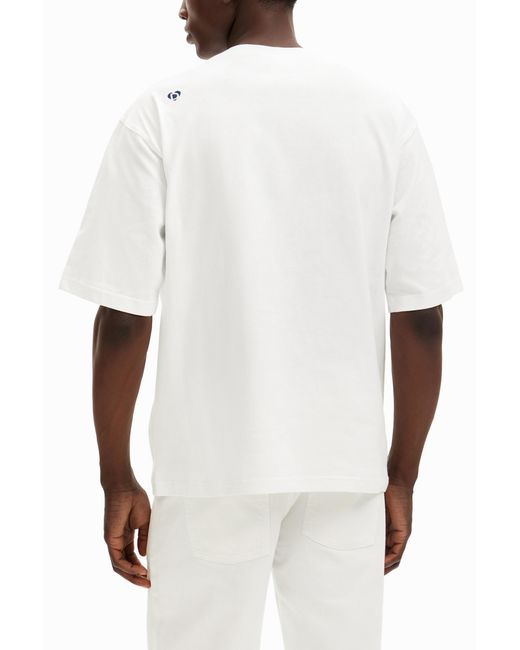 Desigual White T-Shirt With Central Patch, Cotton for men