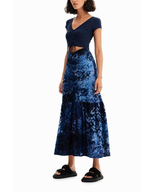 Desigual Blue Combination Textured Animal-Print Long Dress