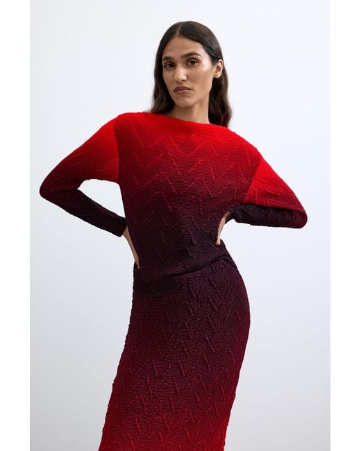 Desigual Red Gradient Midi Skirt, Polyester