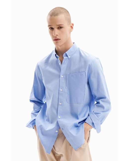 Desigual Blue Patchwork Poplin Shirt for men