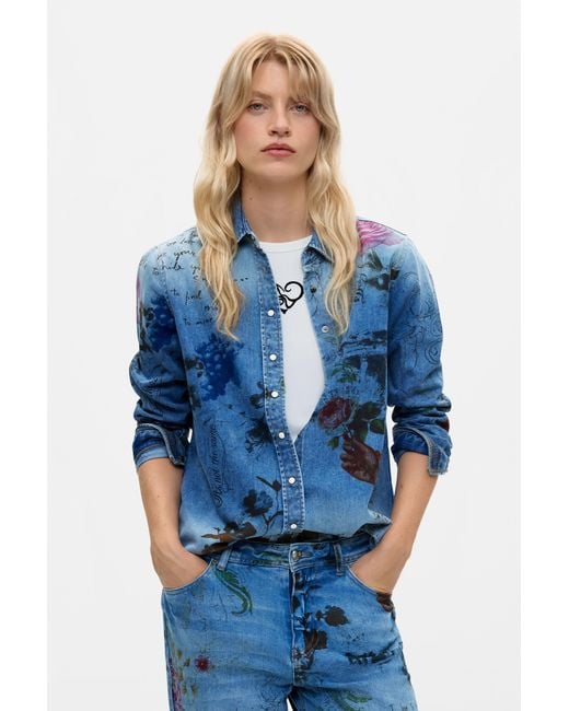 Desigual Blue Printed Straight Jeans, Cotton