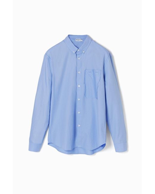 Desigual Blue Patchwork Poplin Shirt, Cotton for men