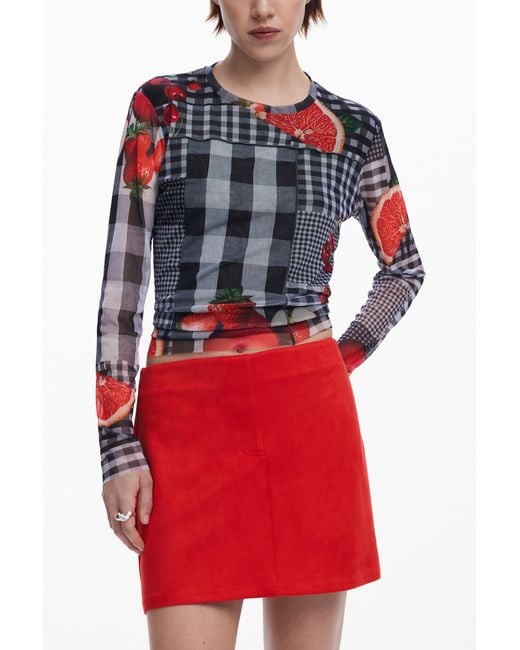 Desigual Red Suede Mini Skirt, Polyester