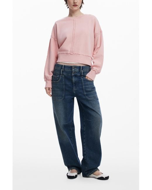 Desigual Red Topstitched Sweatshirt, Cotton