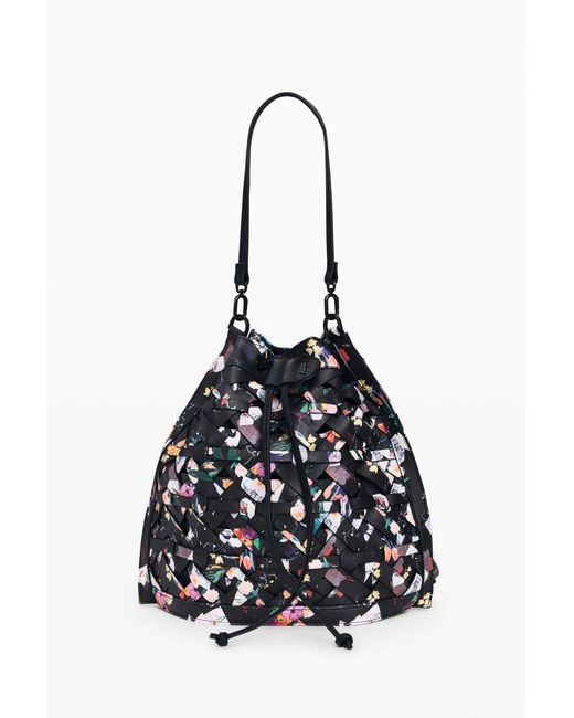 Desigual Black Medium Braided Backpack With Flowers, Polyurethane