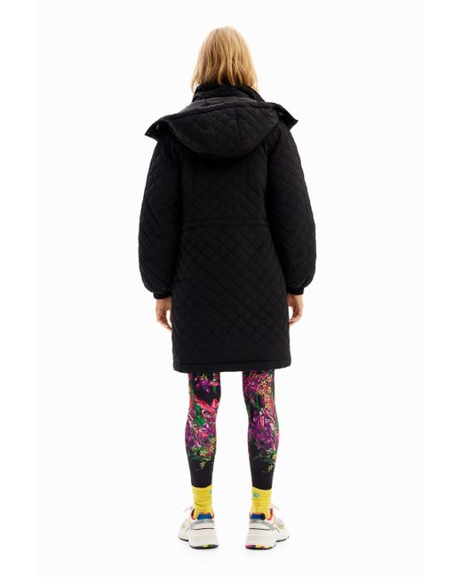 Desigual Puffsleeve Quilted Coat in Black Lyst