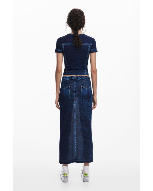 Desigual Blue Denim Effect T-Shirt, Cotton