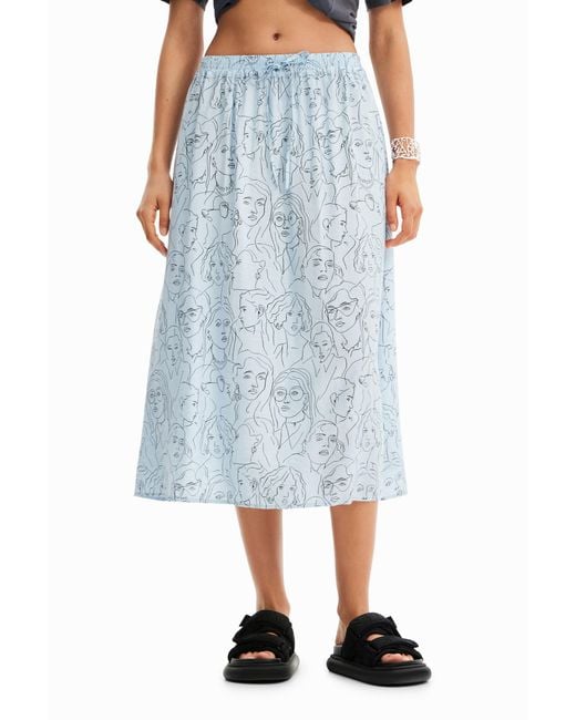 Desigual Blue Faces Midi Skirt