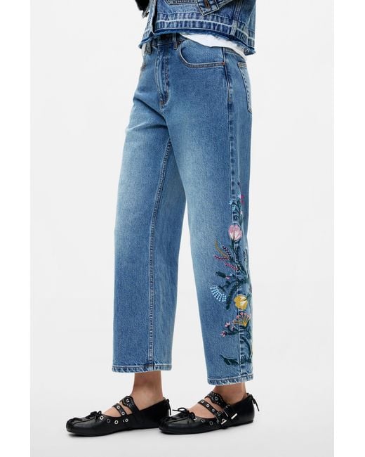 Desigual Blue Flower Jeans, Cotton