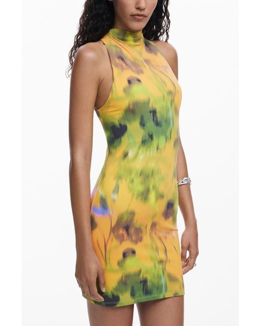 Desigual Yellow Short Gradient Dress, Polyamide