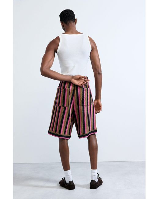 Desigual Red Striped Knit Bermuda for men